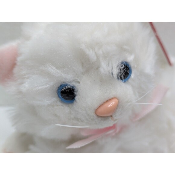 Russ Berrie CHESHIRE White Cat Plush LuvPets Blue Eyes Pink Bow NWT HTF Rare - Picture 2 of 8